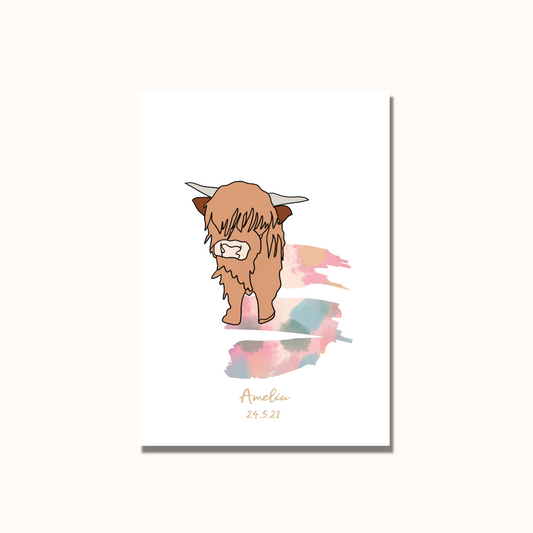 Highland Cow Personalised Print