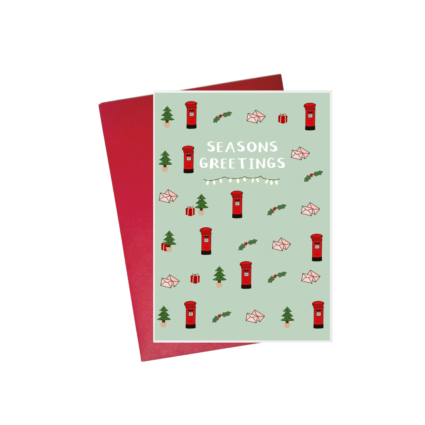 Festive Post Box, Christmas Tree & Holly Card