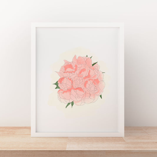 Peonies in bloom illustrated art print