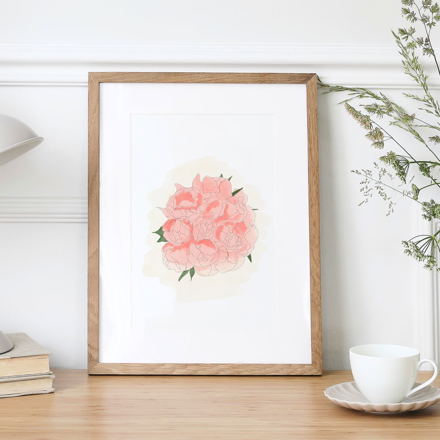 Peonies in bloom illustrated art print