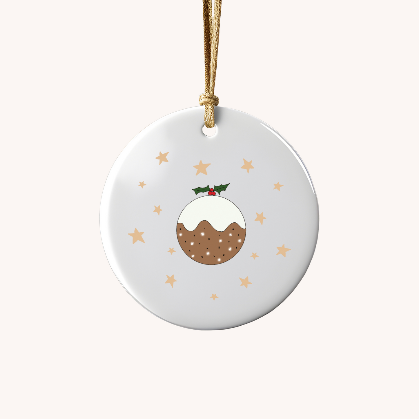 Christmas Pudding Ceramic Bauble - Hand-Illustrated Festive Decoration