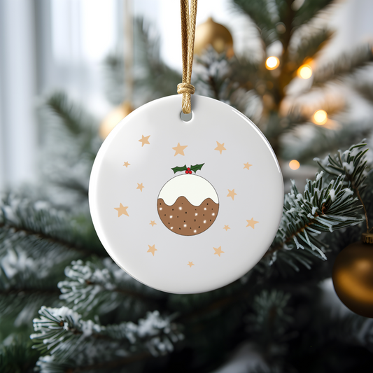 Christmas Pudding Ceramic Bauble - Hand-Illustrated Festive Decoration