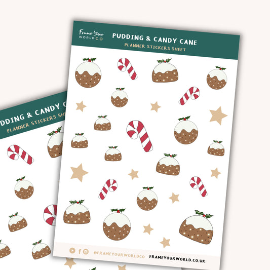 Christmas Pudding & Candy Cain Planner Stickers