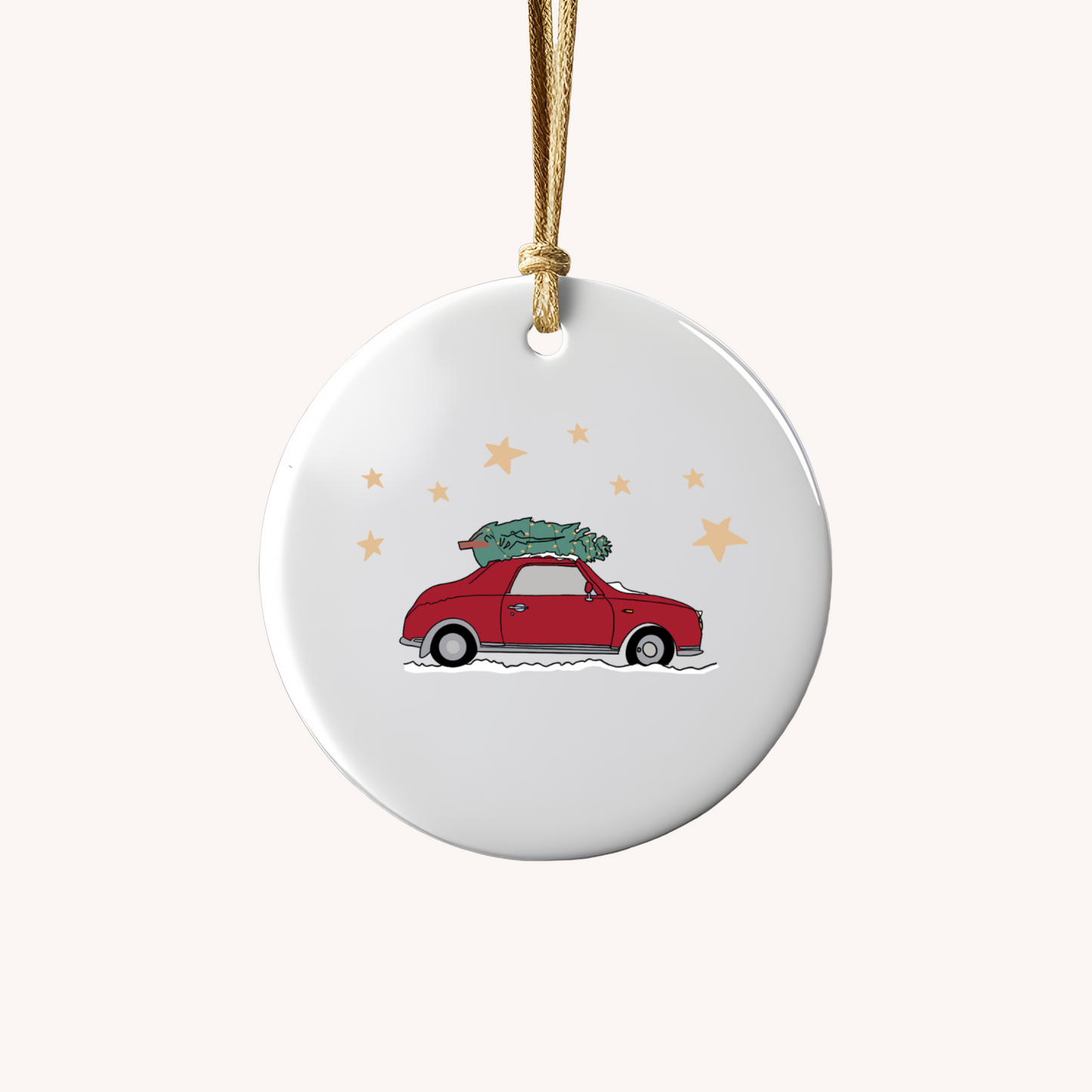 Red Car with Christmas Tree Ceramic Bauble